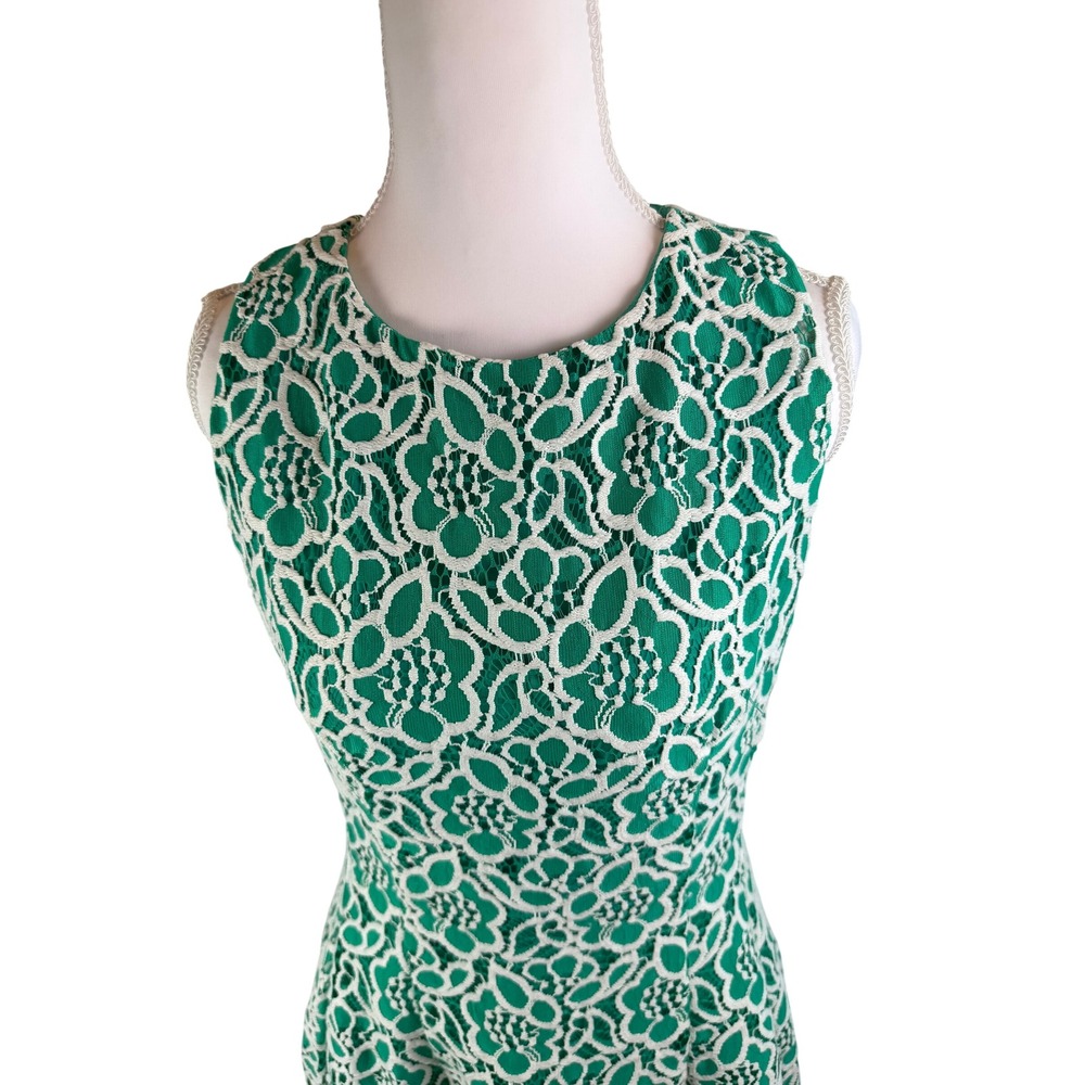Eva Mendes New York & Company Green White Floral Lace Fit and Flare Dress 6 - Picture 9 of 9